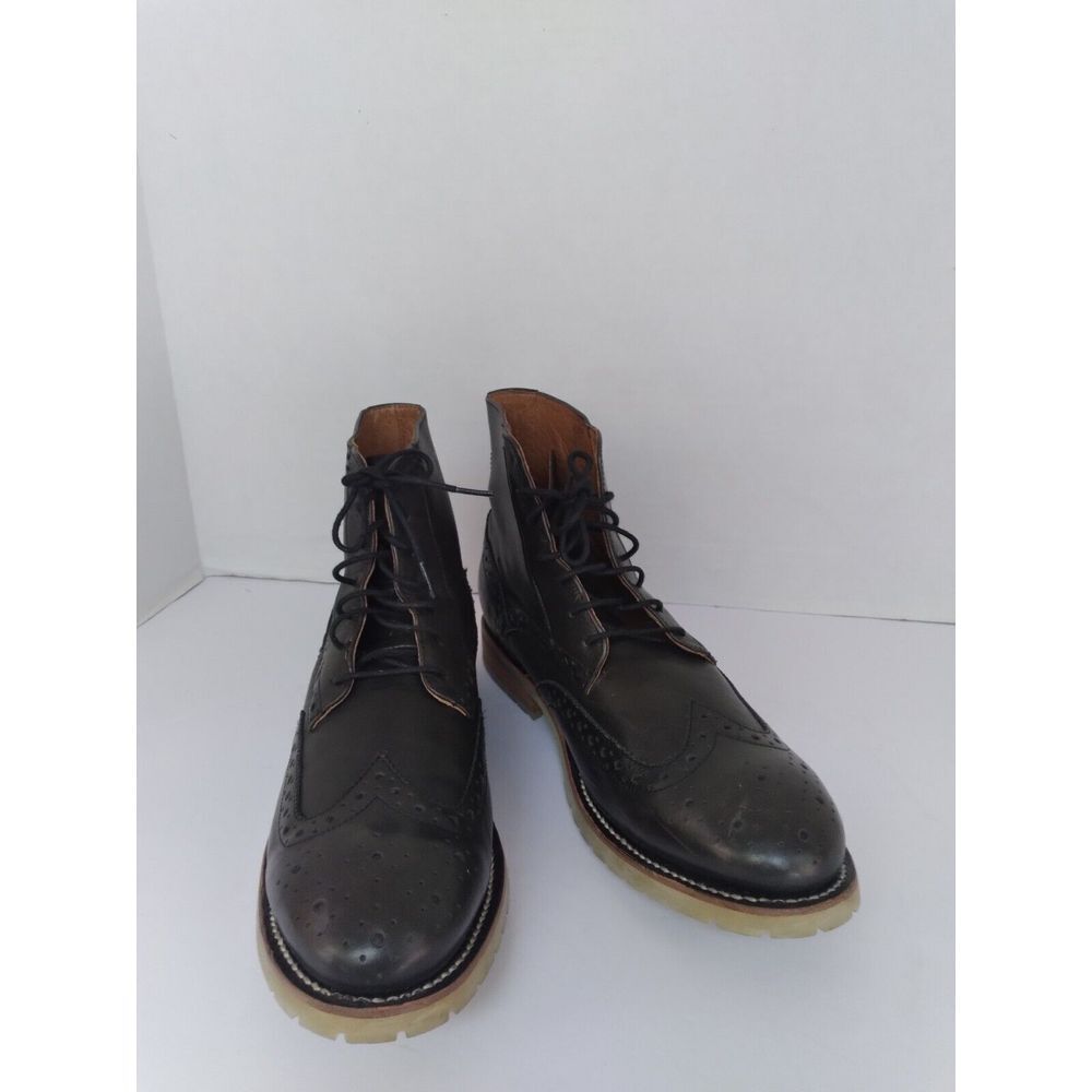Classic Black Leather Wingtip Brogue Boot with Contrast Sole - Casual Dress Boot